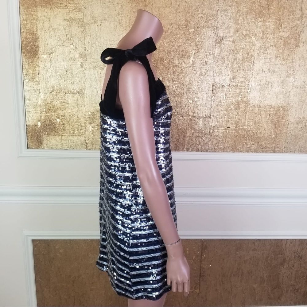 NEW AQUA 100% Exclusive sequined striped mini Black Silver S - Picture 4 of 15